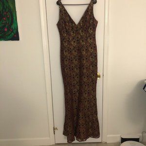 Carmen Marc Valvo Golden Leaf Gown w/Red Piping